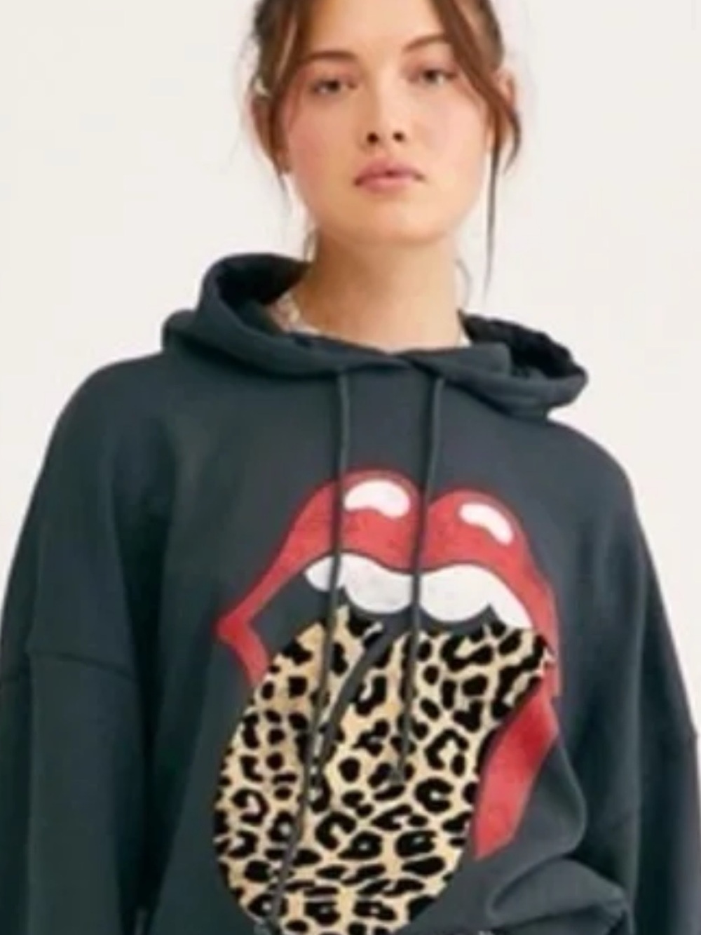 Daydreamer Black Hoodie with Red Lips and Leopard Tongue
